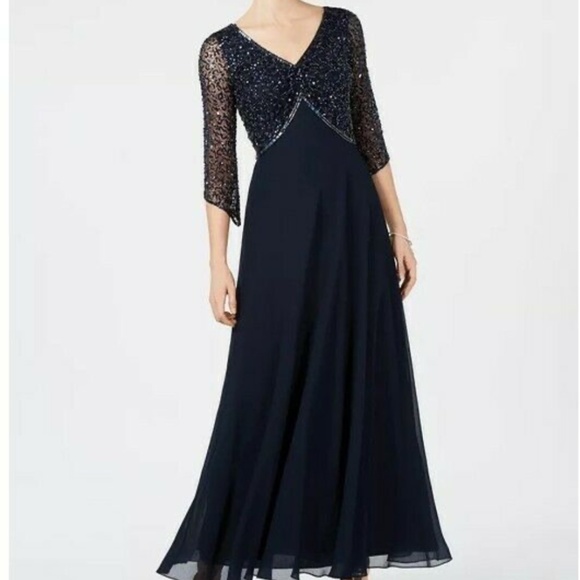 J Kara Beaded Navy Gown NWT Size 12 Mother of the Bride - Picture 2 of 5